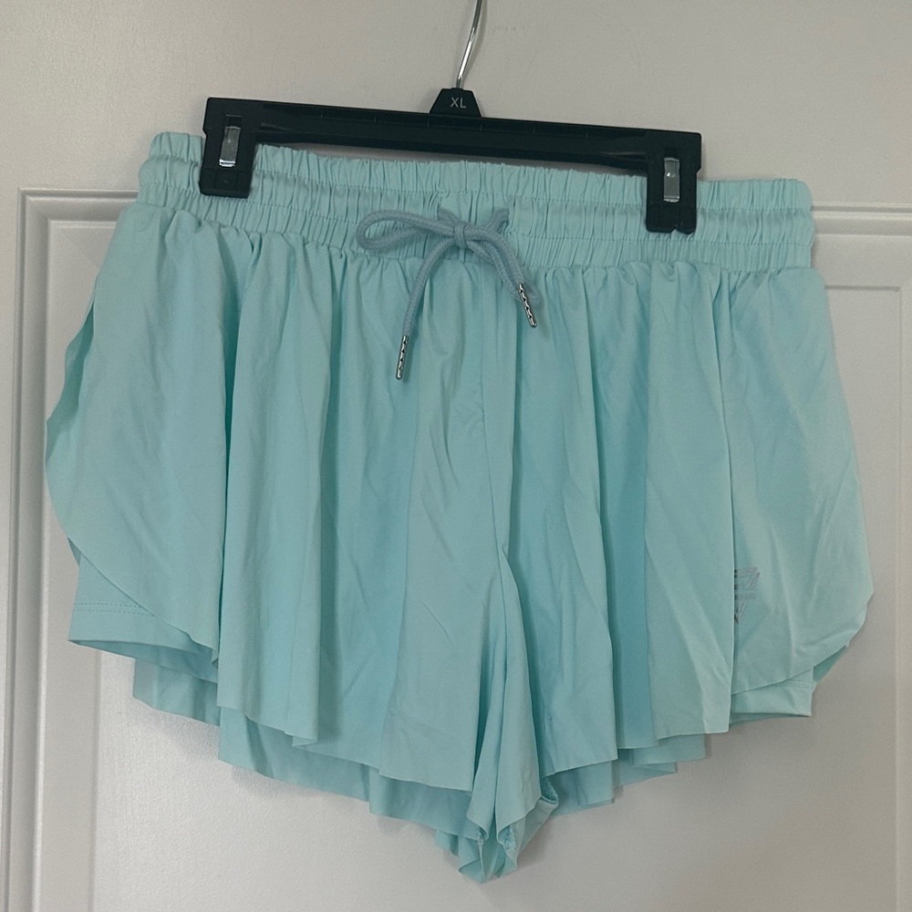 Women’s Light Aqua Layered Athletic Shorts with Drawstring